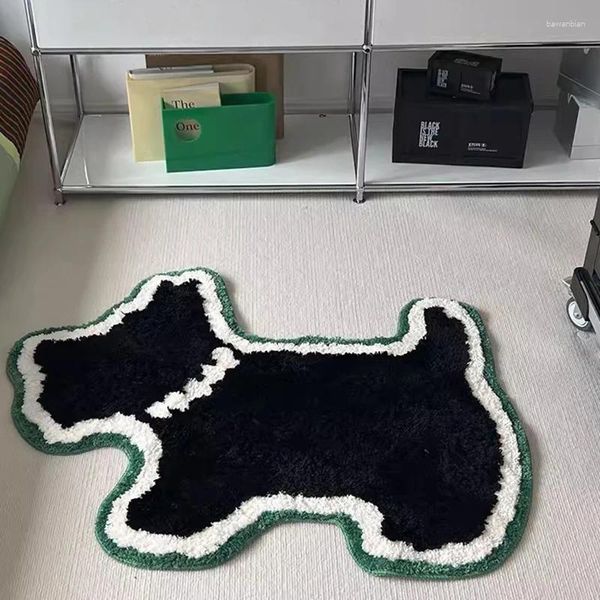 Teppiche niedliche Tufting Hundematte schwarzer Cartoon Tierschlafzimmer Teppich Bademat Fluffy Teppichbodenpolster Ästhetik Home Kinder Zimmer Kindergarten Dekor Dekoration