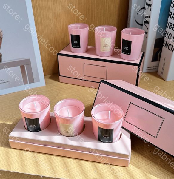 Дизайнерская розовая ароматерапевтическая свеча с 3 частями с розовыми и вишневыми цветами ароматические свечи с подарочной коробкой