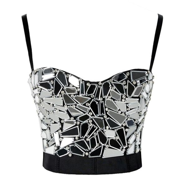 DONNE Summer Sexy Rave Outfit Corset con S Silver Wituil Crop Top Top Strass Goth Festival Drop 2205042438631