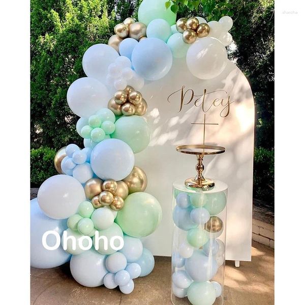 Decoração de festas Pastel Balloon Arch Set do chá de bebê Caso -pano de pano de fundo Decorações de aniversário Decorações de aniversário menino Garland verde de banheiro verde parede