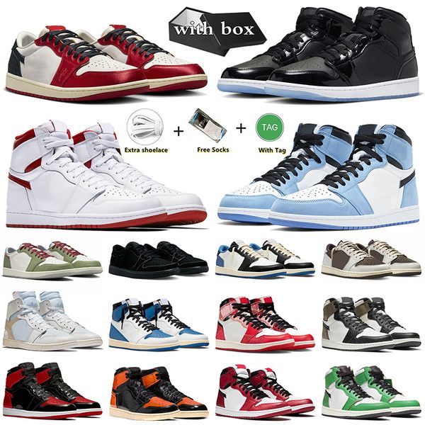 1s mit Box Sneakers Sprung Mann 1 Basketballschuhe Raum Jam Trophy Room weg Blau Black Phantom Dark Mocha Chicago für Herren Frauen Jumper Trainer Jumpmaan