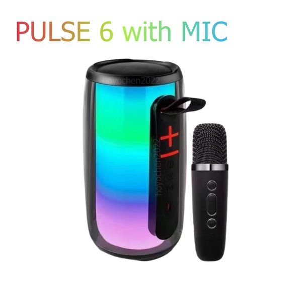 Pulse 6 alto -falante com microfone sem fio Bluetooth Luzes brilhantes portáteis Alto -falante Bluetooth Large Subwoofer Music Pulse6 Speakers