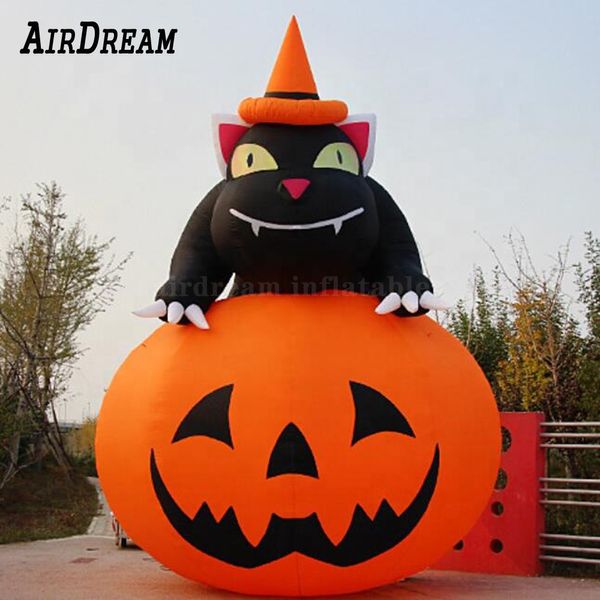 all'ingrosso 6mh da 20 piedi da 20 piedi Gigante spaventoso zucca gonfiabile e illuminazione a palloncini di gatto nero gonfiato le zucche di Halloween decorazione per feste