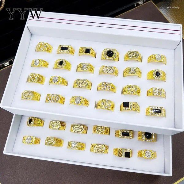 Anelli a grappolo all'ingrosso 24pcs/scatola Ringi della festa con dito di rinestone di braccio di lusso per donna zircone oro luccicante uomo luccicante gioiello anillo