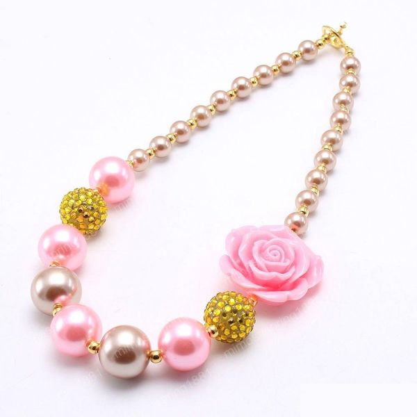 Collane a ciondolo Girls Fashion Girls Pink/Gold Flower Collana grosso perle perle perle perle fatte fatte a mano girocollo gioiello regalo dropive dhy5z