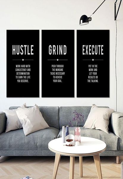 Grind Hustle Execute Life Quote Motivacional Arte da parede Pintura Modern Inspirational Poster Prints Pictures Wall Office Deco5600798