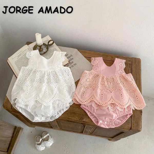 Set di abbigliamento Summer Baby Girl Round Neck Sleeveveless Floral Holloral Otost Top Shorts Pink White Shorts Born A6131