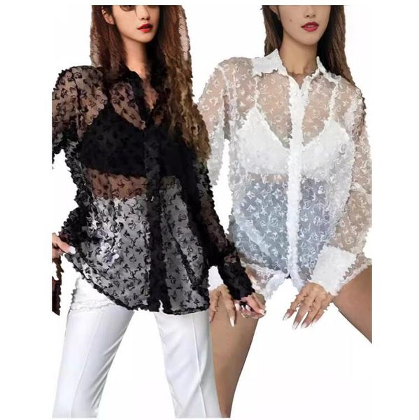 Summer New Women's Shirts Dress Designer Luxury Brand Shirts Casual Light Mesh Mesh Sexy Shirts LL88