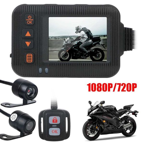Sport-Action-Videokameras wasserdichtes Motorrad-DVR-Kamera vorne und hinterher-Ansicht Dual-Objektiv USB 2-Zoll-Bildschirm 1080p/720p Dashcam Recorder mit Klammerschalter J240514