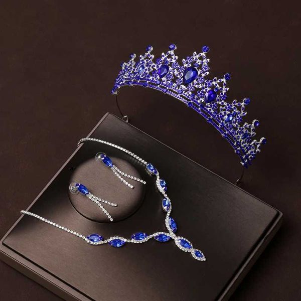 Set di gioielli da sposa Itacazzo Teste da sposa Blu Luxuria di alta qualità abbagliante Womens Fantasy Crown Necks Set di 4 set di 4