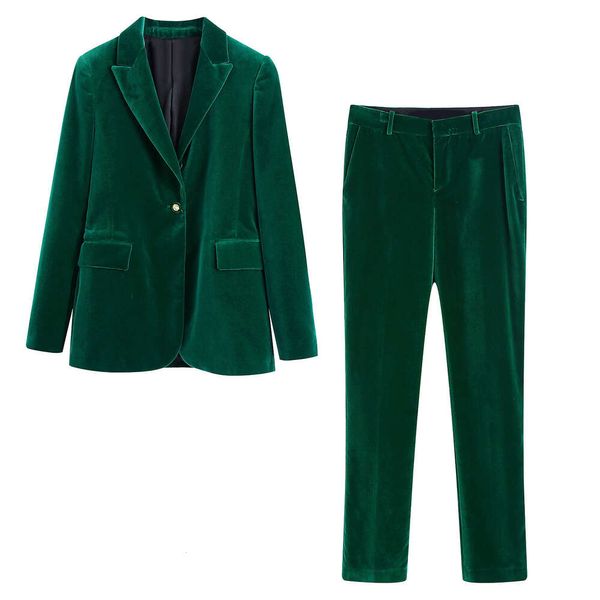 Veet Green für (Jacke+Hosen) Langarmanzug Frauen Jacke Anzüge weibliche Damen Anpassung gemachtes Ropa de Mujer