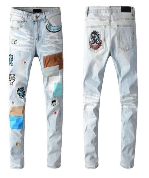 Fashion Mens Casual Hosen Schlanke Retro -Skinny -Jeans für Mann Modern Designer Patchwork Ripped Männer Hip Hop Biker Light Denim Rock Revi7275171