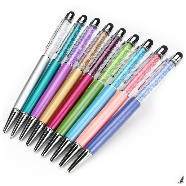 Penne a sfera Design alla moda all'ingrosso Creative Crystal Pen Diamond Cartole Fallpen Stylus 20 Colori RIFILTA NERO OLY DH8575 DROP DHMNV