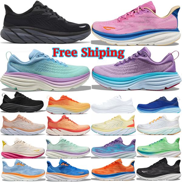 Kostenloser Versand Kawana Bondi 8 Clifton 9 Designer Running Sneakers Schuhe für Frauen Männer dreifache schwarz weiß rosa blau grau grau lila mens womens Outdoor Sporttrainer Sporttrainer