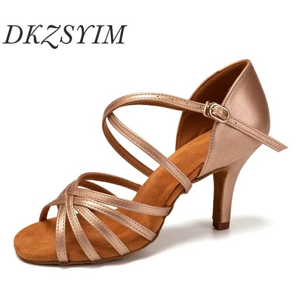 Обувь DkzSyim Women Dance Shoes latin Practice Ballroom Tango Jazz Soft Soles Ladies Standard Dance Shoes Satin Heed 5,5/6,5/7,5/8 см 24