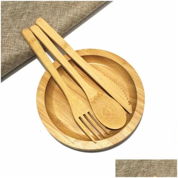 Set di stoviglie 3 pezzi/set posate di bambù riutilizzabili posate portatili set coltelli forchetta cucchiaio da viaggio da campeggio cucina cucina cucina cucina lx2605 dro dhvxg