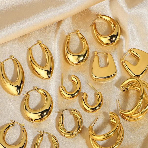 Amaiyllis 18K Gold Hollow Square Oval Ohrringe Stente Geometrische Gold -Reifen -Ohrringe für Frauen Tropfen Sommer Schmuck 240514