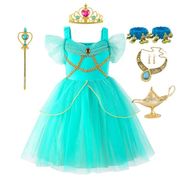 2024 Jasmine für Kid Girl Aladdin Prinzessin Carnival Clothing Vestidos Halloween Party Cosplay Kostüm 3-10y Sommerkleid L2405