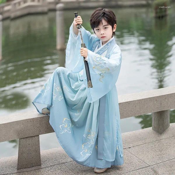 Девушка платья древним китайским мальчиком Ханфу платье дети традиционные печатные мальчики боевые искусства косплей костюм кимоно студенческая форма