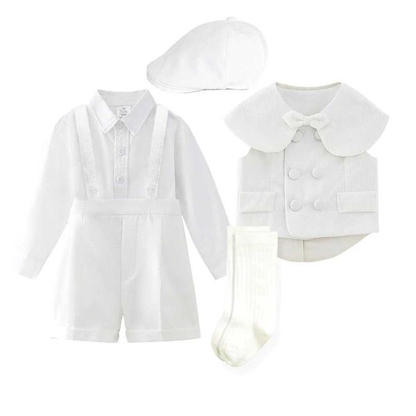 Set di abbigliamento set da ragazzo set boutique abiti formali bianchi 5pcs battismal neby boys abbigliamento con bambini 1-4 anni abito da festa di compleanno y240515