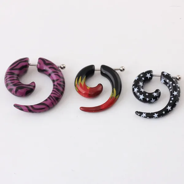 Bolzenohrringe Alisouy 2 Teile Acryl Spiralmessstier gefälschter Betrüger Strettern Fleisch Piercing Leopard Flame Star Stil