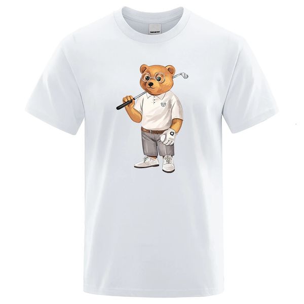 Gentleman orsacchiotto orsacchiotto che gioca a golf mashire magliette estate in cotone sudore magliette traspirabili abiti sciolti hip hop street manica corta 240517