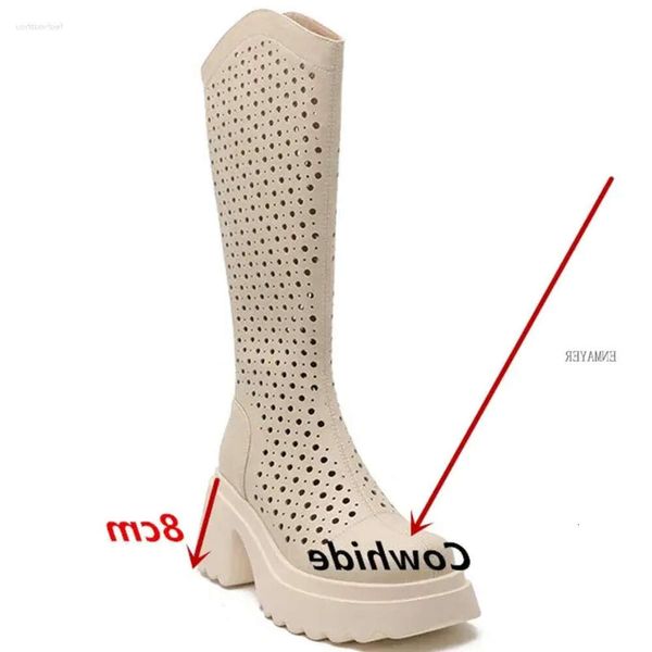 Sandals Hole Enmayer traspirante rotondo s Mesh pannello femminile ginocchiere stivali alti testa cavo tallone spessa cerniera romana sandalo estate meh wo e79 stivale da uomo