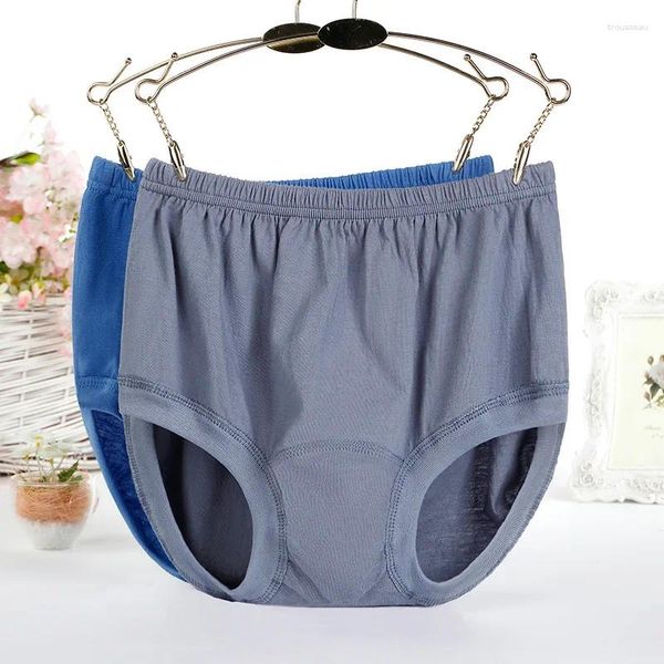 Underpants QA428 Plus Size Undwear Brief di cotone traspirante in vita elastico papà solido lingerie blu grigio