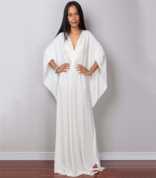 Griechische Göttin Pure White Long Kleid, die feste Farbe Schwarz Kaftan hohe Taille Batwing Sleeve Maxi Kleider für elegante Frauen 22031529417 betäuben