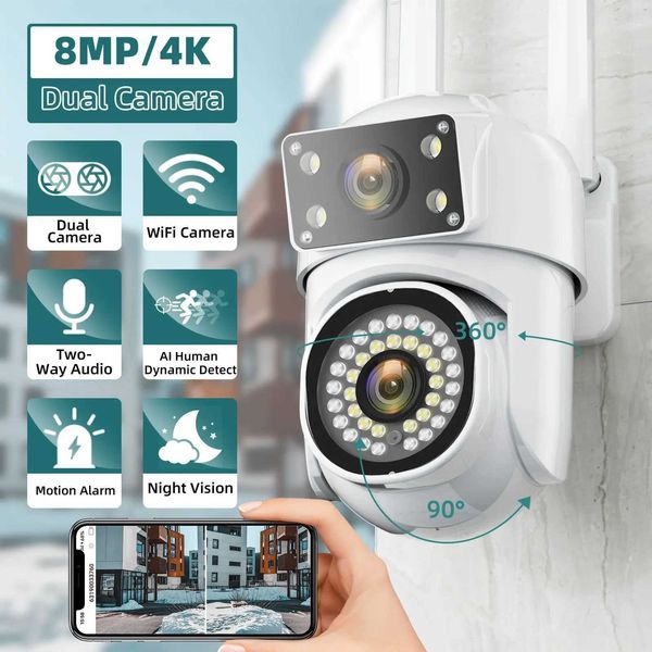 Беспроводные наборы камеры HD 8MP PTZ WiFi 4K Двухклассная камера. Автоматическое отслеживание камеры для безопасности на дому для обнаружения движения на жилье.
