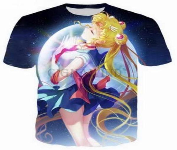 Anime Sailor Moon 3D Funny Tshirts Novos Menwomen 3D Caracteres impressos Tshirts Tirça Camise