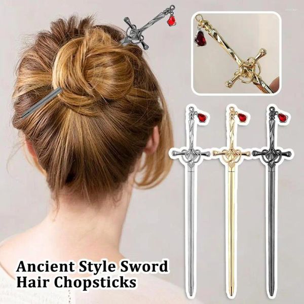 Haarclips kreatives Schwert Rubin Anhänger Haarnadeln Vintage Chinese Hairpin Punk Dish Style Accessoires Pin Sticks Frauen T K5Q3