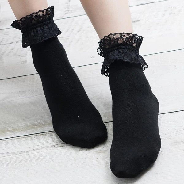 Women Socken Mode Vintage Spitzen Rüste Rüste Knöchel Socken Sommer Damen Mädchen lässig süße, einfarbige atmungsaktive Baumwolle Großhandel