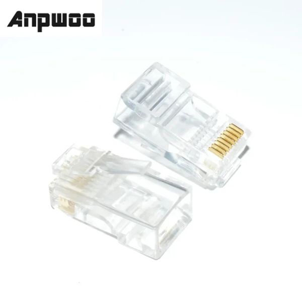 ANPWOO 100PCS CRISTAL 8PIN RJ45 Plug RJ-45 Adaptador de conector de rede de cabo Ethernet para Cat5e RJ 45 Plugues