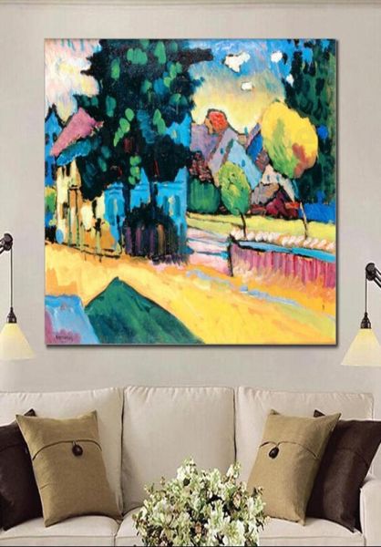 Wandkunst abstrakte Malerei Wassily Kandinsky Handöl bemalt Leinwand Reproduktion Murnau Landschaft Buntes Wohnzimmer Dekor7853162