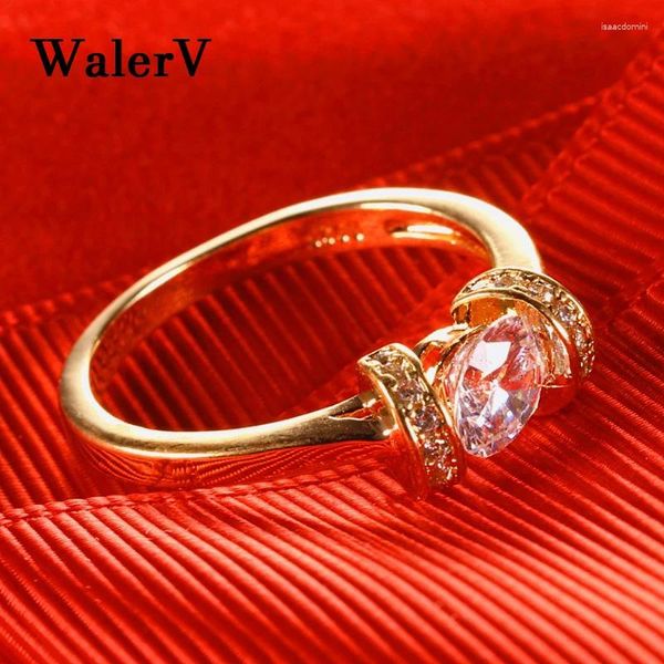 Cluster Ringe WALERV für Frauen Custom White Round Crystal Zircon Mode Charme Schmuck Gold Hochzeit Prom Finger Geschenk 6-10