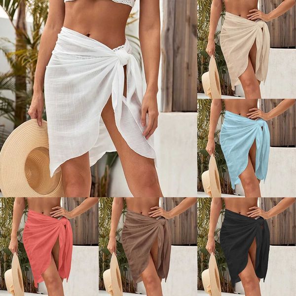 Mulheres praia usam mulheres sexy de chiffon chiffonwear pareo lenço encobrimento embrulhado kaftan sarongue praia use biquinis saias t240518