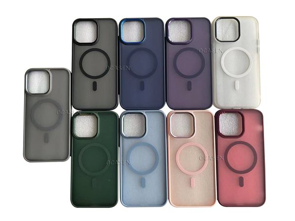 Starke magnetische matte Anti-Fingerabdrücke Telefonhülle für iPhone 15 14 13 12 11 Pro Max mit Metallkamera-Ring und Tasten