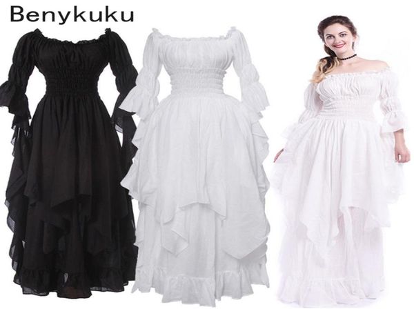 Weiße viktorianische mittelalterliche lange Kleidung Plus Größe Frauen Cosplay Halloween Kostüm Prinzessin Kleid Renaissance Vintage Gothic Kleider Q075265455
