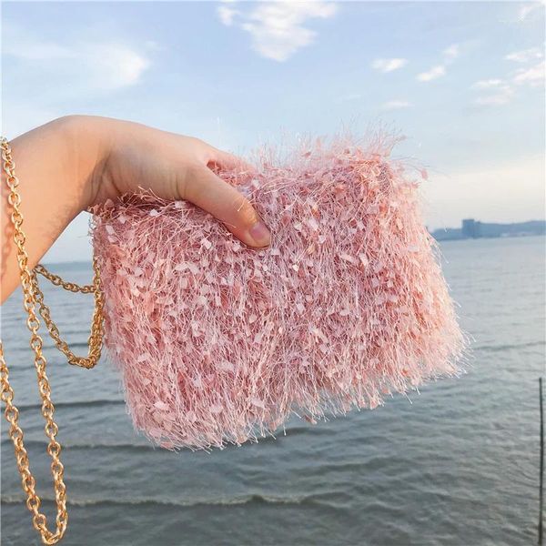 Abendtaschen Frauen Quasten Handtaschen Perlenklappe Totes rosa Damen kleine Kreuzbody Schulter Luxus Hochzeit Braut Kette Geldbörse