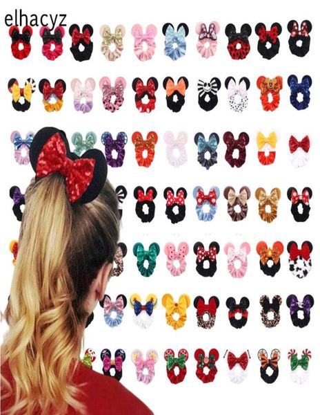 10pcs lote mulheres inteiras orelhas de mouse scrunchies de veludo elástico laços de borracha garotas corda rabo de cavalo acessórios para cabelos de cabelos 222739067