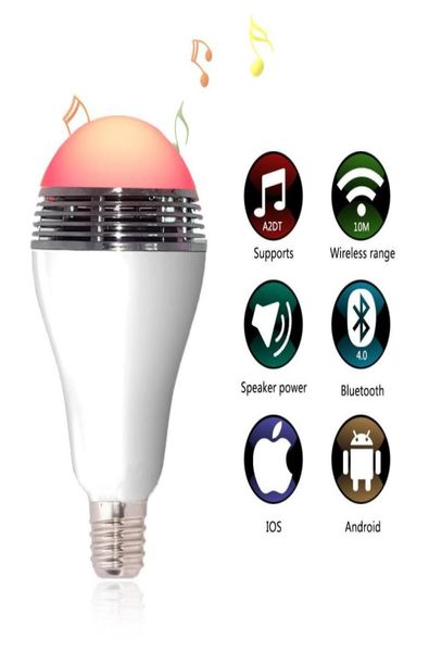 Alto -falante de luz Bluetooth sem fio E27 RGB 6W Bulbo LED Bluetooth 40 App Lâmpada de iluminação inteligente Luzes de alto -falante colorido Bulb5919370
