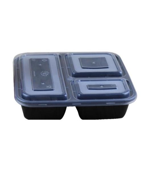 US AU Microwave Ecofrifly Food Container 3 Fach Einweg -Mittagessen Bento Box Schwarze Mahlzeiten zubereitet 1000 ml4987000