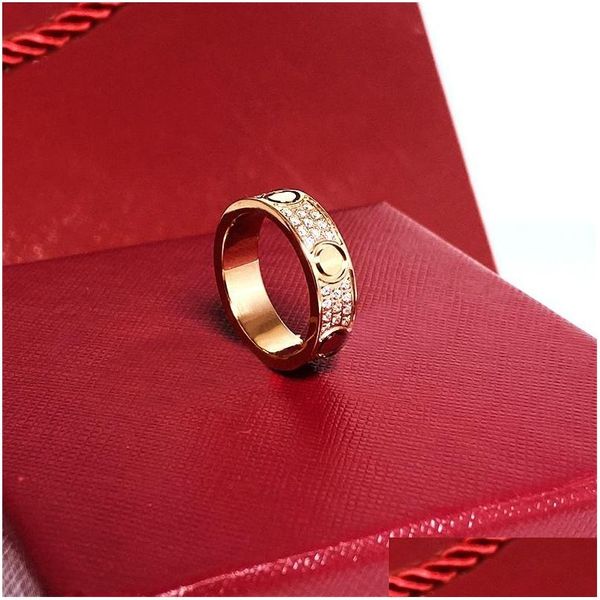 Bandringe Diamond Ring Designer Gold für Frauen Männer Luxusschmuck Titanium Stahl Sier Rose Love Mens Womens Brand Engagement Drop del ot7pv