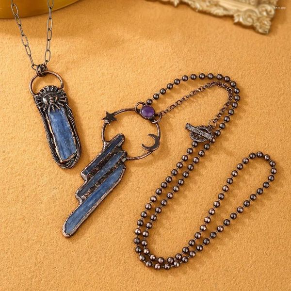 Colares pendentes yeevaa 1pc boho azul natural incrustado com jóias de colar de sol/ lua e estrela para mulheres