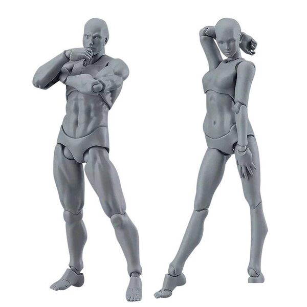 Perückenständer 13cm Actionfigur Spielzeug Künstler Bewegbares männliches weibliches Gelenk PVC Körperfiguren Modell Mannequin BJD Art Sketch D Figurin 3D -Drop otdov