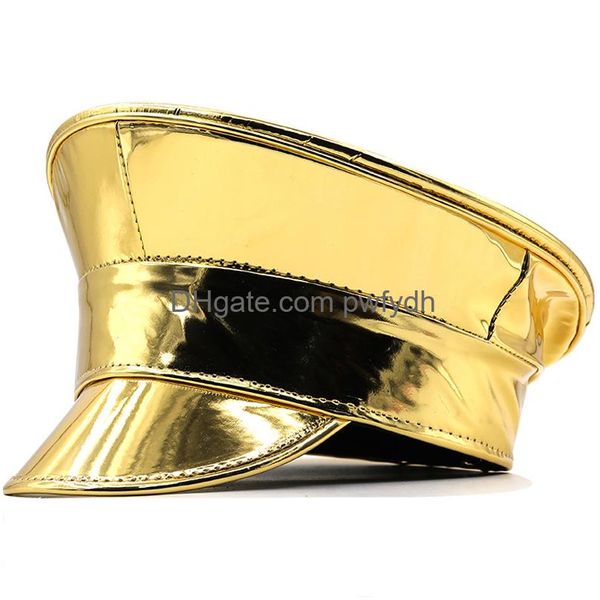 Cappelli larghi Nuovi donne dorate uomini in pelle Cappello militare Ufficiale Germania Visor Cap Army Police corticale Cosplay Halloween Party Drop D Otsau D Otsau