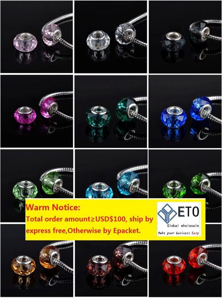 Großhandel-50pcs/Los !!Gemischte 12 Farben 925 Silber Murano Glasperlen Europa Passt Charme Armbänder Halsketten Anhänger LL