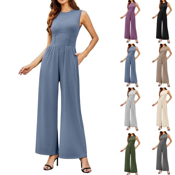 Damenkleid Overalls Casual Summer Akel und Halsrippen -Tanktorte mit hohen Beinhosen Strampler Outfits 240510