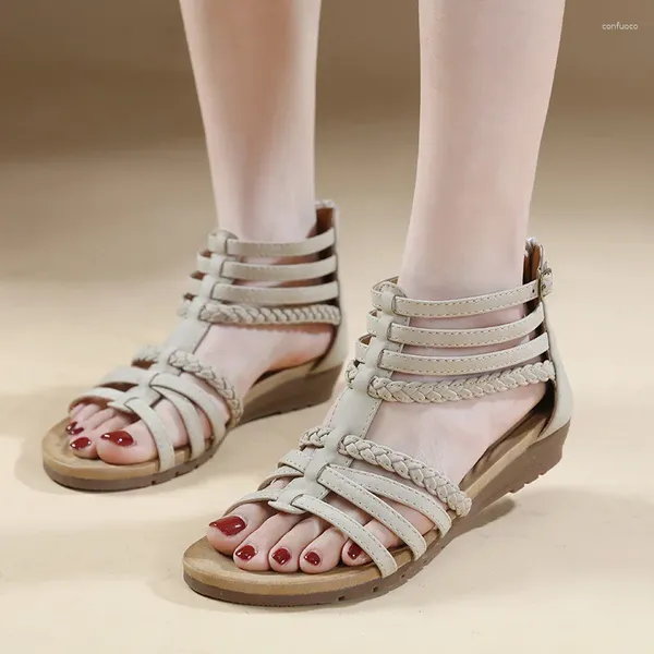 Повседневная обувь Siketu Women Sandals клинья u gug toe zip Zip Summer Zipper модели на каблуке моды модные плетение богемное